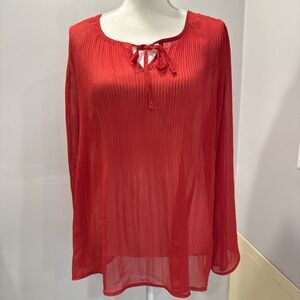 Maurices Long Sleeve Red Sparkle Blouse Size Medium Sheer